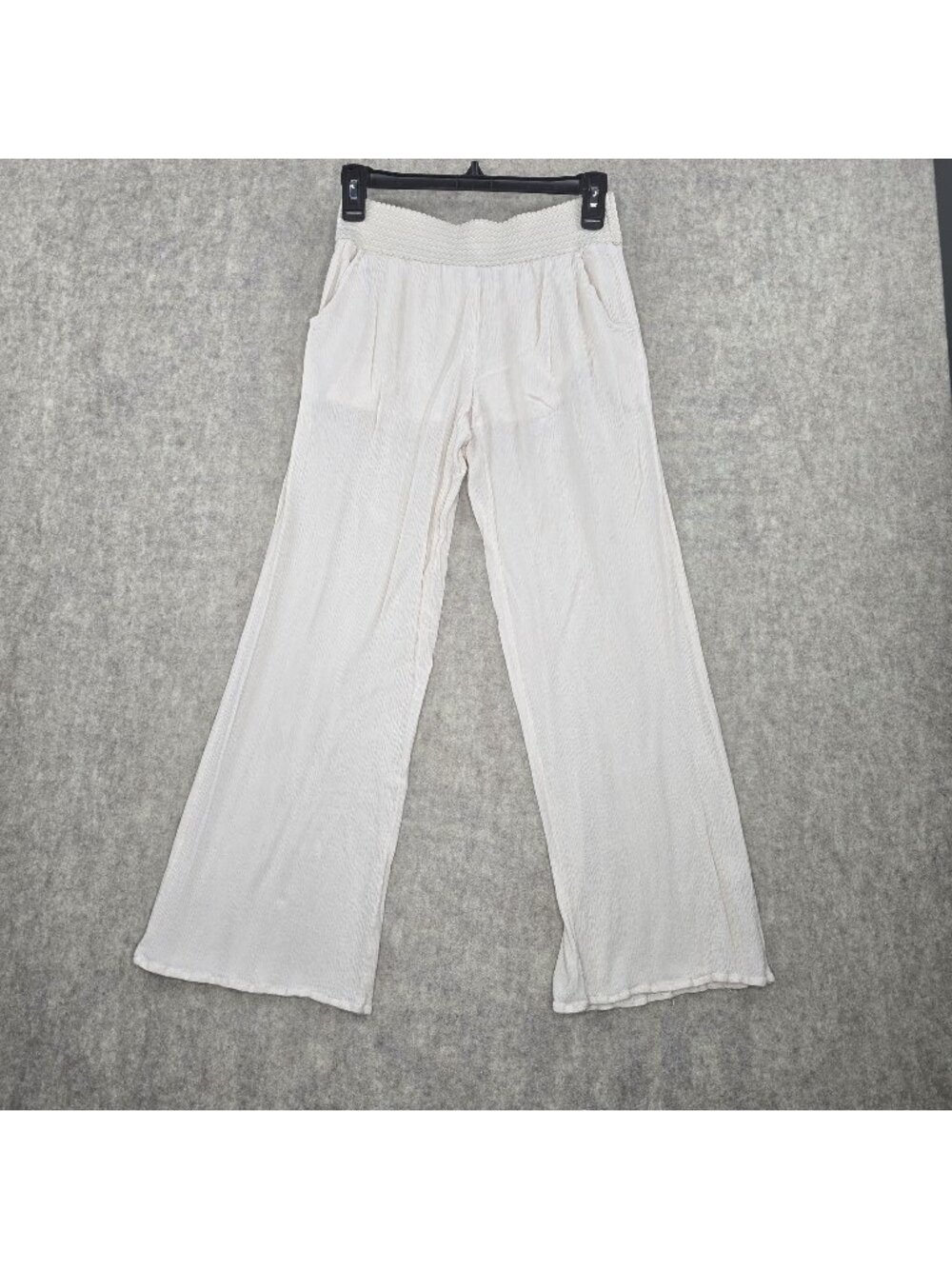 Charlotte Russe Womens Wide Leg Pants Beige Size M Elastic Waist Textured